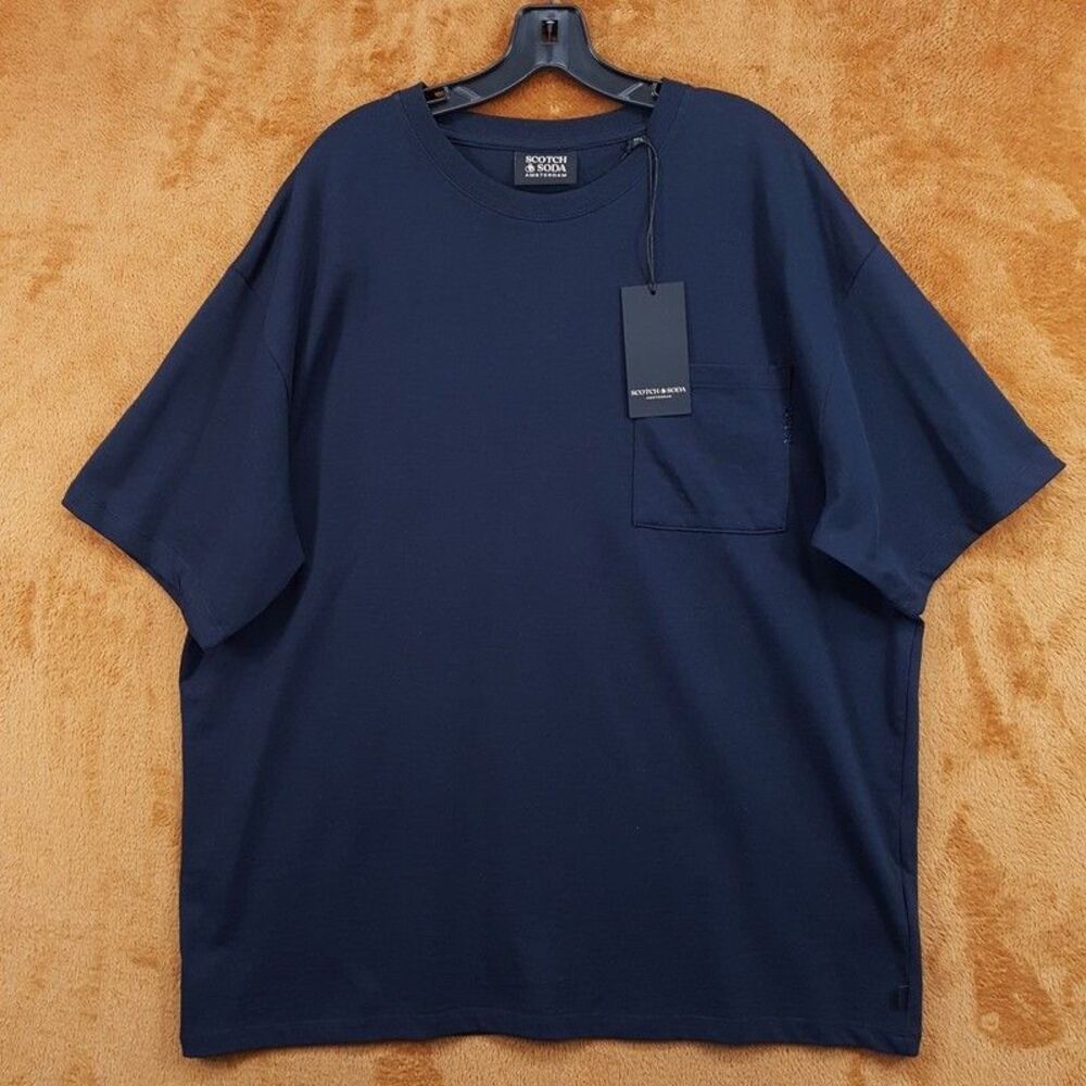 SCOTCH & SODA Shirt Mens XL Navy Blue Pullover Pocket Tee Loose Fit T-Shirt